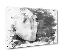 White Swan on a Lake Vol.6 V4 Canvas Print | Gallery Wrapped 30mm Frame Wall Art | 24x16 inches | Ready to Hang | Modern Landscape Picture | Living Room Bedroom Lounge Office