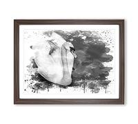 White Swan on a Lake Vol.6 V4 Modern Framed Wall Art Print, Ready to Hang Picture for Living Room Bedroom Home Office Décor, Walnut A4 (34 x 25 cm)