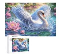 White Swan on Forest Lake with Lotuses 1000 Piece Jigsaw Puzzle for Family Indoor Entertainment Strategic Thinking Gift for Family Event 1000 PCS