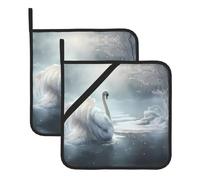 White swan on ice Kitchen Potholder Set 2-Piece Potholder Set Suitable for Cooking and Protecting Countertops