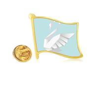 White Swan Pattern Golden Metal Flag Lapel Pin Badge