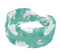 White Swan Pattern Playing Green Pool Wide Headband, Headbands for Women, Twist Knotted Yoga Workout Hairband, Soft Elastic Headwrap, Fashion Hair Accessories