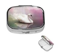 White Swan Pill Box 2 Compartment Round Metal Pill Case for Purse & Pocket, Portable Medicine Organizer Travel Pillbox Daily Pill Container Holder to Hold Vitamins, Fish Oil