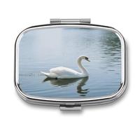 White Swan Pill Organizer Square Pill Holder Portable Metal 2 Compartments Small Medicine Box Travel Pill Container Vitamin Medicine Organizer