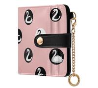 White Swan Pink Pattern Small Women Wallet RFID Blocking Leather Bifold Compact Card Holder with Coin Pocket Zipper Purse for Women Ladies Girls