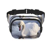 White swan playing in the water Fitness travel shoulder bag, fashionable and casual waist bag, square double-layer waist bag, Black, One Size, Black, One Size