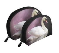 White Swan Portable Shell Cosmetic Bag Set - Travel Makeup Organiser with Zipper & Inner Compartments