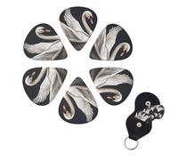White Swan Print Guitar Picks 6 Pack Guitar Plectrums with Pick Holders Bass Picks For Acoustic Guitar Bass Electric Ukulele Includes 0.46mm, 0.71mm, 0.96mm