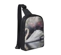 White Swan Printed Chest Bag Sling Bag for Men Women, Waterproof Crossbody Backpack Men Bag for Runner Workout Hiking Cycling Travel