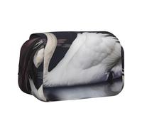 White Swan Printed Flip Pencil Case with 2 Compartments, Large Capacity, Portable Stationery Organizer for School, Travel and Art