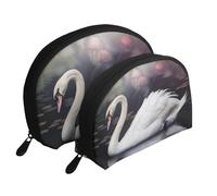 White Swan Printed Makeup Bags 2-Piece Portable Shell Travel Toiletry Bag Cosmetic Organizer Bag for Women
