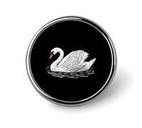 White Swan Round Badge Pin Metal Memorial Brooch Button Lapel Pins for Backpack Wedding