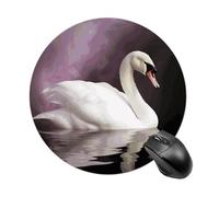 White Swan Round Mouse Pad 7.8 Inch, Portable Gaming Mouse Mat with Non-Slip Rubber Base & Smooth Surface, Waterproof Mousepad for PC, Laptop, Computer, Office, Home