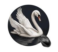 White Swan Round Mouse Pad 7.8 Inch, Portable Gaming Mouse Mat with Non-Slip Rubber Base & Smooth Surface, Waterproof Mousepad for PC, Laptop, Computer, Office, Home