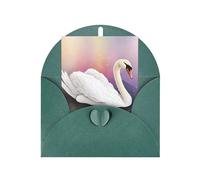 White Swan Seasonal Greeting Card with Dark Green Envelope for Any Occasion Thanksgiving Christmas Birthday Wedding Anniversary Engagement Note Cards