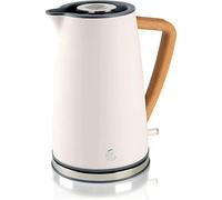 (White) Swan SK14610WHTN Nordic Jug Kettle, Wood Effect, Soft Touch, 1.7L 3KW, Matte Cotton White