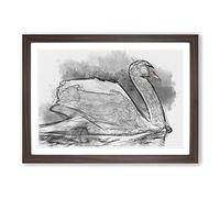 White Swan Swimming in Abstract Framed Print | A2 Walnut Framed Wall Art | Ready to Hang | Abstract Animal Picture | Living Room Bedroom Lounge Office