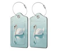 White Swan Swimming in The Lake Luggage Tag for Suitcase 2 Pack Leather Luggage Tag with Privacy Flap Name Id Label and Metal Loop for Women Men Travel