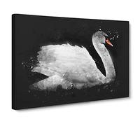 White Swan Swimming Paint Splash Canvas Print | Gallery Wrapped 30mm Frame Wall Art | 20x14 inches | Ready to Hang | Modern Bird Picture | Living Room Bedroom Lounge Office
