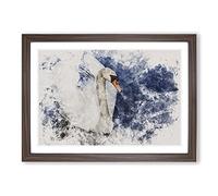 White Swan Vol.2 Watercolour Framed Print | A2 Walnut Framed Wall Art | Ready to Hang | Modern Animal Picture | Living Room Bedroom Lounge Office