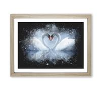 White Swan Vol.3 Paint Splash Modern Art Framed Print | A2 Oak Framed Wall Art | Ready to Hang | Modern Animal Picture | Living Room Bedroom Lounge Office