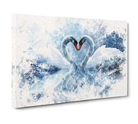 White Swan Vol.3 Watercolour Modern Canvas Wall Art Print Ready to Hang, Framed Picture for Living Room Bedroom Home Office Décor, 20x14 Inch (50x35 cm)