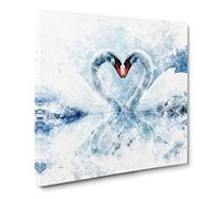 White Swan Vol.3 Watercolour Modern Canvas Wall Art Print Ready to Hang, Framed Picture for Living Room Bedroom Home Office Décor, 14x14 Inch (35x35 cm)