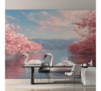 White Swan Wallpaper for Living Room, Cherry Blossoms Wall Mural for Bedroom 500x350 cm, Non-Woven Photo Wallpaper, Home Decor D&O101