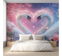 White Swan Wallpaper for Living Room, Romantic Heart Wall Mural for Bedroom 400x280 cm, Non-Woven Photo Wallpaper, Home Decor D&O79