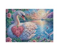 White Swan with Floral Heart on Moonlit Lake 300 Piece Jigsaw Puzzle Pack Teens Beginners Cognitive Development Puzzle Fans Group Play High-grade Rigid Cardboard 300 PCS