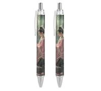 White Swan Woman Lake Retractable Ballpoint Pen Black Ink Ball Point Pen Work Pens 2 PCS