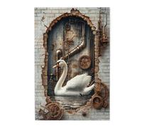 White Swan Wooden Puzzle in The Pipe Room,500 Pieces of Wonderfully Imaginative Adult Entertainment Games,Rusty Gear Bronze Pipes and Brick Wall Holes,Creative Activity Hobbies