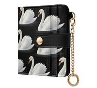 White Swans Black Print Small Women Wallet Bifold PU Leather RFID Blocking Compact Card Holder with Coin Pocket Zipper Purse for Ladies Women Girls