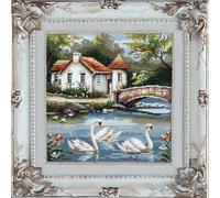 White Swans in River Landscape DIY 11CT Counted Cross Stitch Kits for Beginners Easy Stamped Fabric Embroidery Needlecraft Art Wall Decor 38x38cm(5)