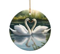 White Swans On The Lake Printing Circular Christmas Ornament, Ceramic Xmas Decorations For Tree, Holiday Ornament, Unique Gift Idea