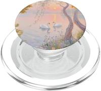 White Swans Sunset Lake Impressionist Oil Painting Art PopSockets PopGrip for MagSafe