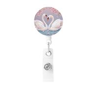 White Swans with Floral Tree Badge Reels Retractable with Belt Clip, Lightweight Plastic Name Card Holder Retractable Keychain ID Badge Holder Funny Name Badge Clip for Work Nurse Gifts