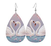 White Swans with Floral Tree Earrings, Lightweight Leather Teardrop Dangle Drop Earrings for Christmas Birthday Gift, Fashion Pendant for Women Jewelry Outfits Accessories