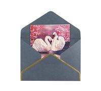 White Swans With Floral Tree Elegant Pearlized Gold-Edged Greeting Card-Blank Interior,Single-Sided Print, All-Occasion Foldable Note Card With Envelope