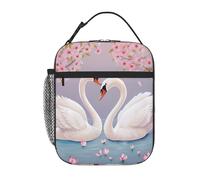 White Swans with Floral Tree Lunch Bag for Women Men Reusable Lunch Box for Office Picnic Insulated Lunch Container Leakproof Lunch Tote Bags Portable Lunch Cooler Bag Travel Lunchbox