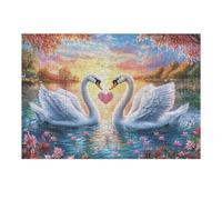 White Swans with Hearts on Golden Lake 300 Pieces Jigsaw Puzzle For Men Educational Decompression Adults Anxiety Memory Care Mothers Valentines Premium 300 PCS