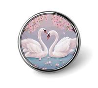 White Swans with Pink Floral Tree Button Pin 1 Inch, Personalized Metal Lapel Pins, Lightweight Round Brooch Pin, Elegant Button Badges, Funny Enamel Pins for Shirts Jackets Bags & Gift