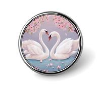 White Swans with Pink Floral Tree Button Pin,Design Your Own Personalized Pin Back Button Badges Exquisite Round Badge Travel Brooch Metal Decorative Pins for Hat Clothes Backpack
