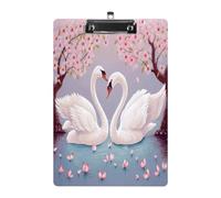 White Swans with Pink Floral Tree Clipboard Sturdy Low Profile Clip Clipboards Hanging Hole with Hanging Clipboard Acrylic Clip Board Holds 100 Sheets12.5x8.5In