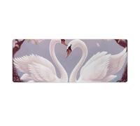 White Swans with Pink Floral Tree Desk Mat 30x80cm, Non-Slip Rubber Base with Stitched Edges, Waterproof Desk Pad for Keyboard & Mouse, Large Mouse Pad for Office Gaming