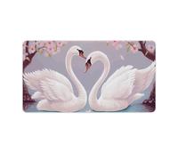 White Swans with Pink Floral Tree Desk Mat 40X75cm, Non-Slip Rubber Base with Stitched Edges, Waterproof Desk Pad for Keyboard & Mouse, Large Mouse Pad for Office Gaming