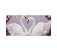 White Swans with Pink Floral Tree Desk Mat 40x90cm, Non-Slip Rubber Base with Stitched Edges, Waterproof Desk Pad for Keyboard & Mouse, Large Mouse Pad for Office Gaming