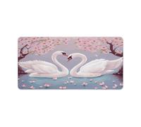 White Swans with Pink Floral Tree Desk Mat Exquisite Large Mouse Mat Non-Slip Mouse Pad Waterproof Desk Blotter Pad Rubber Base Mousepad for Computer Keyboard Home Office Accessories 24x12in