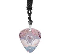 White Swans with Pink Floral Tree Guitar Pick Necklace Exquisite Titanium Steel Personalized Necklaces Cool Pendant Necklaces Fashion Guitar Pick Holder Necklace Unique Gifts for Adult