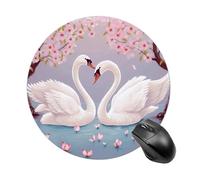 White Swans with Pink Floral Tree Mouse Pad, Oft and Durable Circular Pad, Non-Slip Rubber Base, Easy Gliding, Spill-Resistant Surface for Laptop, Office & Home